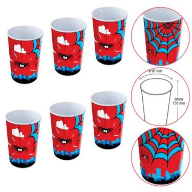 Imagem de Kit 6 Copo Plástico 550ml Label Menino Vermelho e Azul 9x9x13cm - Arqp