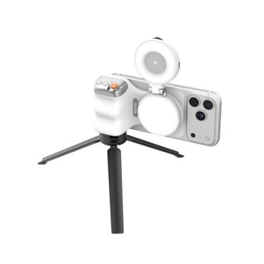 Imagem de TELESIN Alça magnética para câmera de celular Fun Shot + luz de selfie magnética C03 + tripé de metal 3 em 1 kit para criador compatível com iPhone Magsafe e selfies/fotografia/TikTok/Zoom Calls/vídeo
