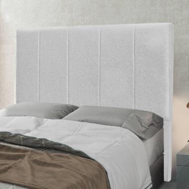 Imagem de Cabeceira Casal 1,40m Com Design Vertical Bordado Em Tecido Linho Cristal – Lucadi Rústico Grígio
