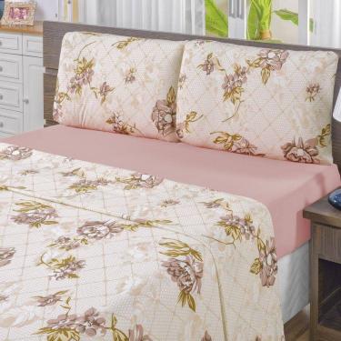 Imagem de Jogo Lençol Solteiro Em Malha 100% Algodão 3 Peças Rosê