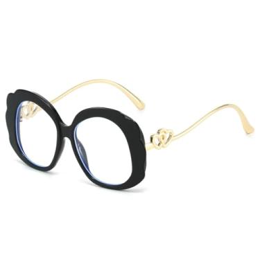 Imagem de Óculos de grau redondos com estampa de leopardo, hastes duplas em formato de coração, unissex, estilo moderno (preto)