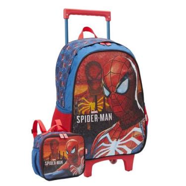 Imagem de Kit Spider Man Aranha Mochila Rodas + Lancheira Luxo Oficial - Xeryus