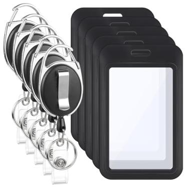 Imagem de Pacote com 5 porta-crachás retráteis, carretéis resistentes com janelas de dupla face, suporte de crachá de identificação deslizante, para mulheres, enfermeiras, professoras, estudantes