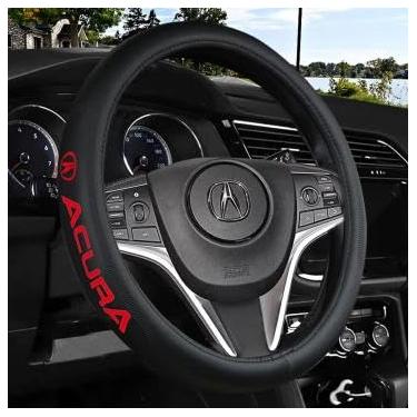 Imagem de Capa de volante de carro, capas de volante de couro de microfibra preta para forro antiderrapante Acura, universal de 36,8 a 38 cm.