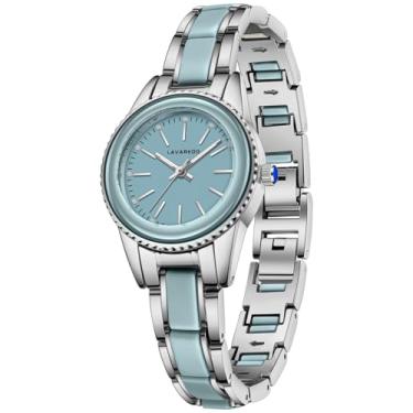 Imagem de VTAIGE Relógio feminino com pulseira de aço inoxidável, dois tons, relógio de pulso analógico elegante com mostrador minimalista, Minimalista-IntervalBlue