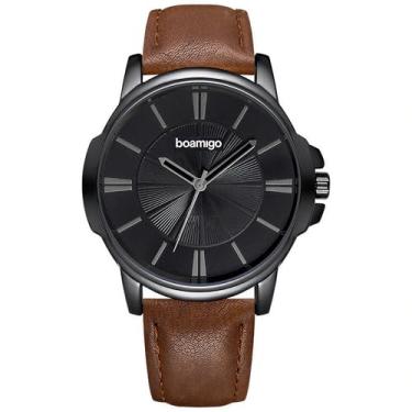 Imagem de Relogio Masculino Analógico Com Pulseira De Couro Resistente A Agua Quartz (Marrom e Preto)