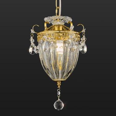 Imagem de BBLLWJ Lustre moderno, lustre dourado, pingente de cristal, luminária pequena, lustres de cristal para sala de estar, sala de jantar, cozinha, entrada (1 pacote)