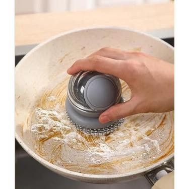 Imagem de Escova de limpeza removível de aço inoxidável para panelas e pias, material de arame, adição automática de líquidos, ferramenta de limpeza versátil para cozinha doméstica, acessórios de lavagem de