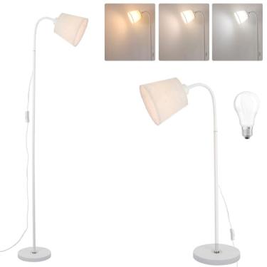 Imagem de AoMck Luminária de chão, lâmpadas de piso de metal industrial para sala de estar com lâmpadas de mesa de leitura ajustáveis dobráveis 2 em 1 para sala de estar, quarto, escritório (W + sombra de linho