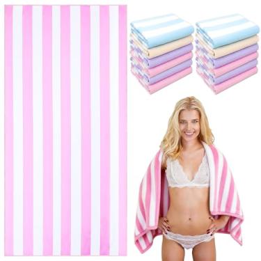 Imagem de Peryiter 4 peças de toalha de praia listrada pastel 152 x 76 centímetros estética feminina moderna listras toalhas de piscina microfibra absorção de água toalhas de viagem para mulheres presentes