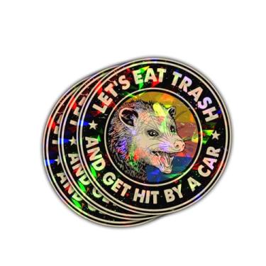 Imagem de Adesivo com 3 peças Let Eat Trash and Get Hit by A Car Funny Meme Possum Guaxinim Gritando Decalque Saúde Mental Let's Eat Trash and Get Hit by Car Adesivos para laptop, garrafa, telefone, capacete de