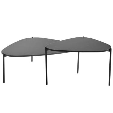 Imagem de Kit 02 Mesas de Centro Para Sala de Estar Pés Metálicos Adek A03 Nero Preto - Lyam Decor