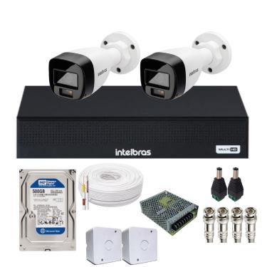 Imagem de Kit 2 Câmeras Intelbras 1120b Full Color, Dvr 4ch Mhdx 1004c  Hd 500gb