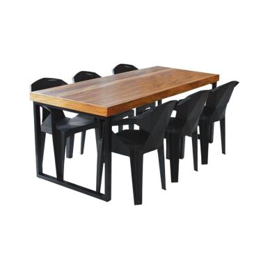 Imagem de Conjunto Mesa Industrial Bernardo 2,00 Ferragem Preta Com 6 Cadeiras New Alegra Preta Preto