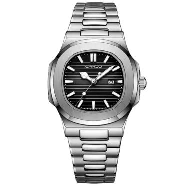 Imagem de Relogio Analógico Masculino Quadrado Luminoso Em Aço Inoxidável Impermeavel Preto