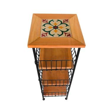 Imagem de Fruteira De Ferro E Madeira Grande 3 Andares Com Ladrilho Hidráulico Artesanal Ladrilho D1