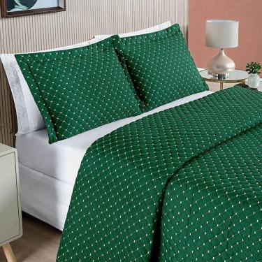 Imagem de Cobre Leito Queen Ravena Bordado Micropercal 200 Fios 3 Peças - Esmeralda