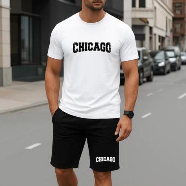 Imagem de Kit Short Tactel e Camiseta Chicago Masculina 100 Algodão Chicago Tend