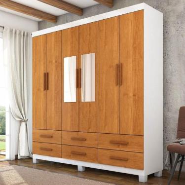 Imagem de Guarda-Roupa Solteiro Aria 6 Portas 6 Gavetas com Pés e Espelho Branco