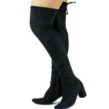 Imagem de Bota feminina cano longo over the Knee cordão e zíper salto grosso aci