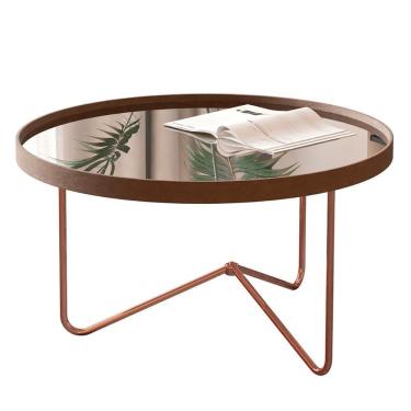 Imagem de Mesa De Centro Alamanda Sala Espelhada Com Pés Metálicos Castanho-bronze