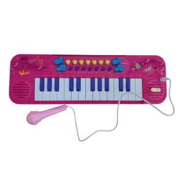 Imagem de Kit Teclado Musical Infantil com Microfone Rosa 25 Teclas Sons Ritmos Educativo