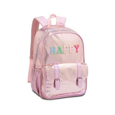 Imagem de Mochila De Costas Holográfica Metalizada Rosê Happy - Clio