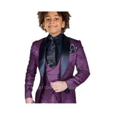 Imagem de Conjunto De Terno Jacquard 3 Peças Para Meninos: Blazer, Colete E Calç