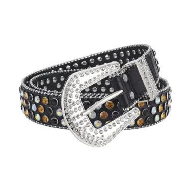 Imagem de Cinto Masculino Grande De Couro Com Strass E Rebites Brilhantes Estilo