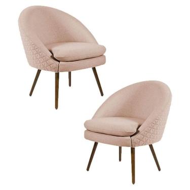 Imagem de Kit 2 Poltronas  Pés Palito Rafa C-105 Linho Tressê Rosê