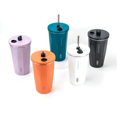 Imagem de Copo Térmico Aço Inox 600ml Com Canudo água Café Suco azul