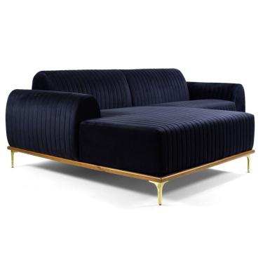 Imagem de Sofá 230cm 4 Lugares Com Chaise Esquerdo Pés Gold Molino B-287 Veludo Marinho