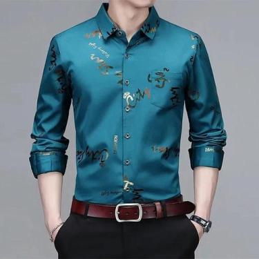 Imagem de Camisa Masculina Casual De Manga Longa Estampada, Não Amassa, Resisten