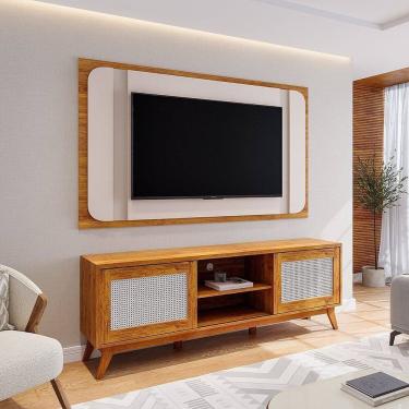 Imagem de Rack com Painel para Tv até 75 Polegadas com Palha Natural Moralles Mel/Off White