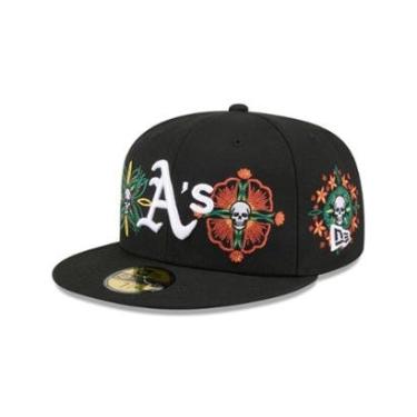 Imagem de BONE NEW ERA 59FIFTY OAKLAND ATHLETICS MLB SKULL & ROSES PRETO-Masculino