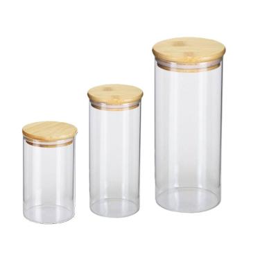 Imagem de Jogo de 3 Potes Herméticos de Vidro Tampa de Bambu Oikos