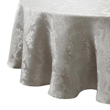 Imagem de Elrene Toalha de mesa Home Fashions Caiden Elegance Damasco impermeável, resistente a manchas e rugas, 152 x 213 cm, oval, prata