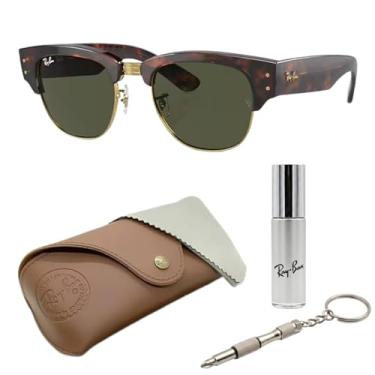 Imagem de Ray-Ban RB0316S MEGA CLUBMASTER Óculos de sol quadrados com kit de óculos – protetores de nariz ajustáveis – Óculos de sol quadrados, Tartaruga polida em armação dourada | Lente verde G-15, 53mm