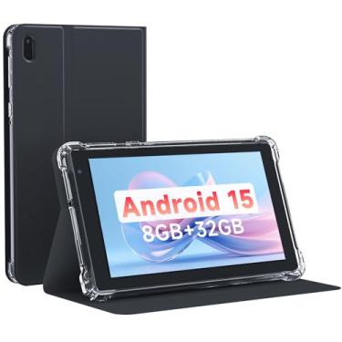 Imagem de NOVOJOY Tablet de 7 polegadas com capa, tablet PC Android 15, armazenamento de 32 GB, 8 GB de RAM, processador quad-core, tablet Android, tablet, PC, câmera dupla, WiFi, tablets de computador BT (com