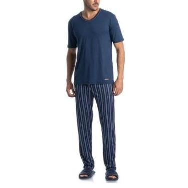 Imagem de Pijama Masculino Daniela Tombini Longo MC Stripes Azul - 877-Masculino