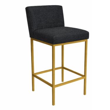 Imagem de Banqueta Viena Alta Estofada em Linho com Base de Metal Preto Liberty Móveis