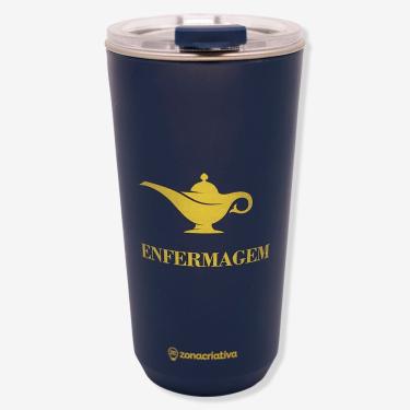 Imagem de Copo Térmico Copo Sky Profissões Enfermagem Azul para Bebidas Quentes e Frias em Aço Inoxidável e Plástico com Tampa