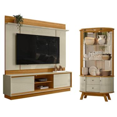 Imagem de Estante Home Theater Siena Sem Pés Com Cristaleira Moss Cumaru Opala - Madetec