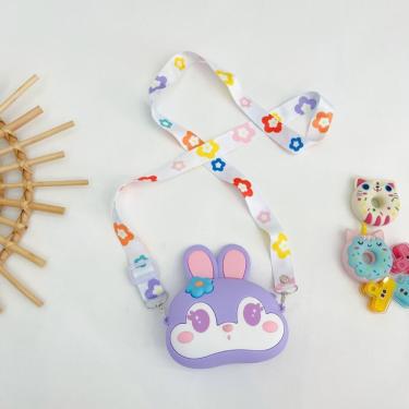 Imagem de Bolsa de Silicone Infantil Coelho Pop It para Moedas com Alça Crossbody Lilás OEM