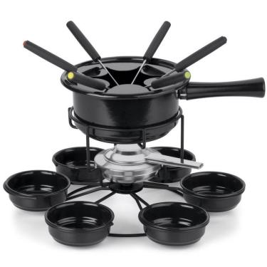 Imagem de Aparelho de Fondue Viena 7917 para Derreter Queijos e Chocolates em Aço Inox Esmaltado com Tripé Giratório Preto Forma