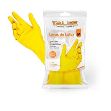 Imagem de Luva Latex Amarela P/ Limpeza Multiuso Tam. M C/ 12 Un. - TALGE