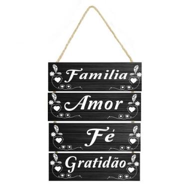Imagem de Placa decorativa com frase Família, amor, fé, gratidão 28 - Cair de Pé