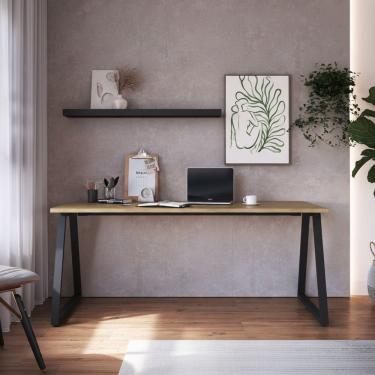 Imagem de Mesa Escrivaninha Industrial Home Office 160cm Idea A03 Nogal Sevilha Preto - Lyam Decor