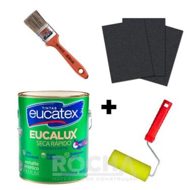 Imagem de Kit Tinta Esmalte Eucalux 900ml Com 3 Lixas, 1 Rolo Espuma e 1 Pincel 