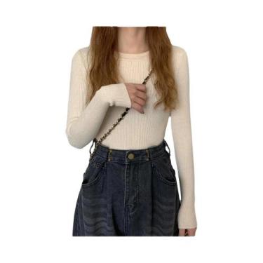 Imagem de Suéter Feminino De Tricô Manga Longa Gola O Moda Outono Inverno Básico
